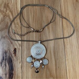 Vintage Bohemian Medallion Gold Tone Charm Necklace